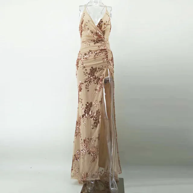 Anika Deep-V Slit Sequin Maxi Dress