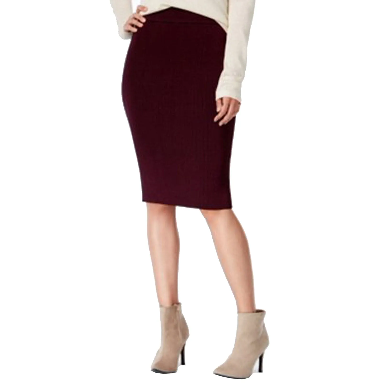 Bar III Purple Pull-on Ribbed Knit Straight Skirt