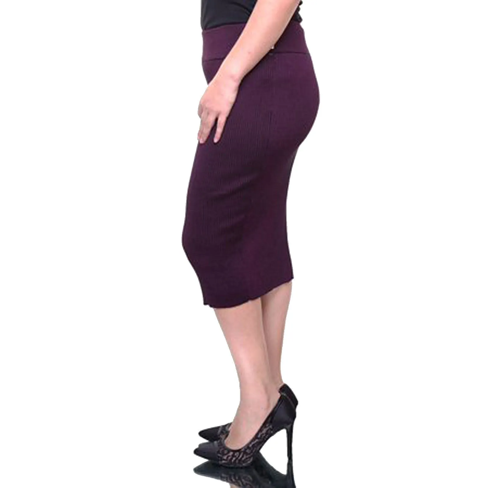 Bar III Purple Pull-on Ribbed Knit Straight Skirt