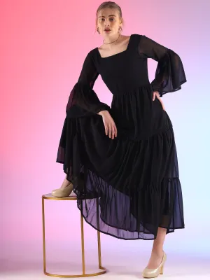 Black Swan Flared Sleeve Georgette Maxi Dress