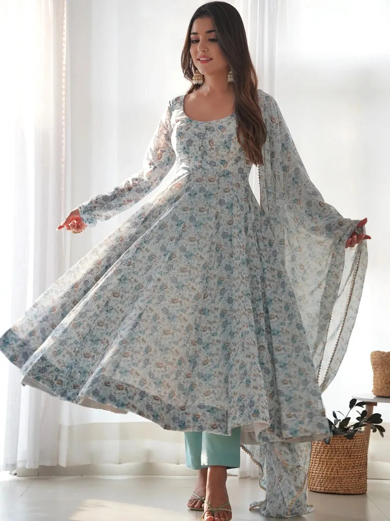 Blue Blossom Organza Gown Set