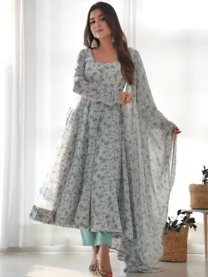 Blue Blossom Organza Gown Set