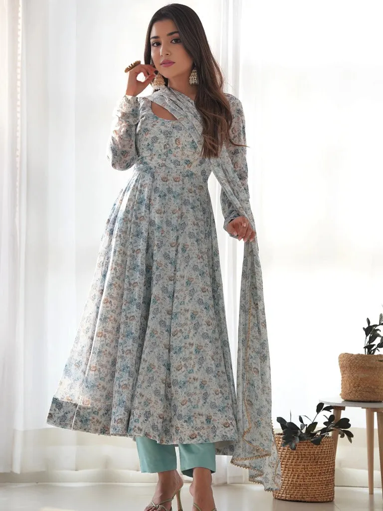 Blue Blossom Organza Gown Set