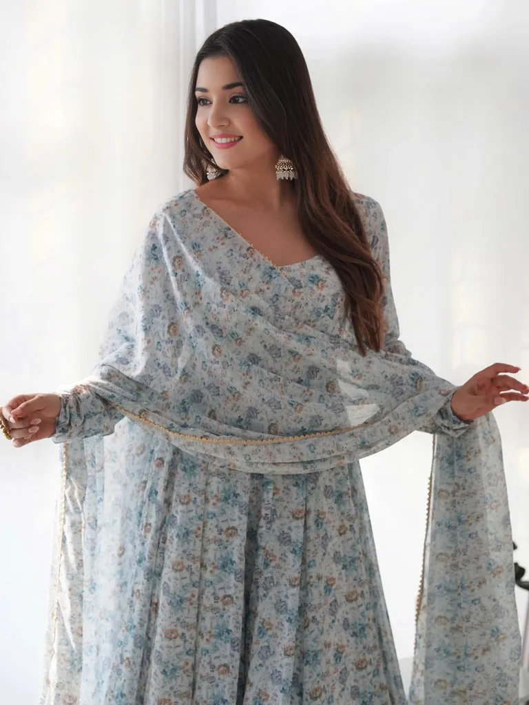 Blue Blossom Organza Gown Set