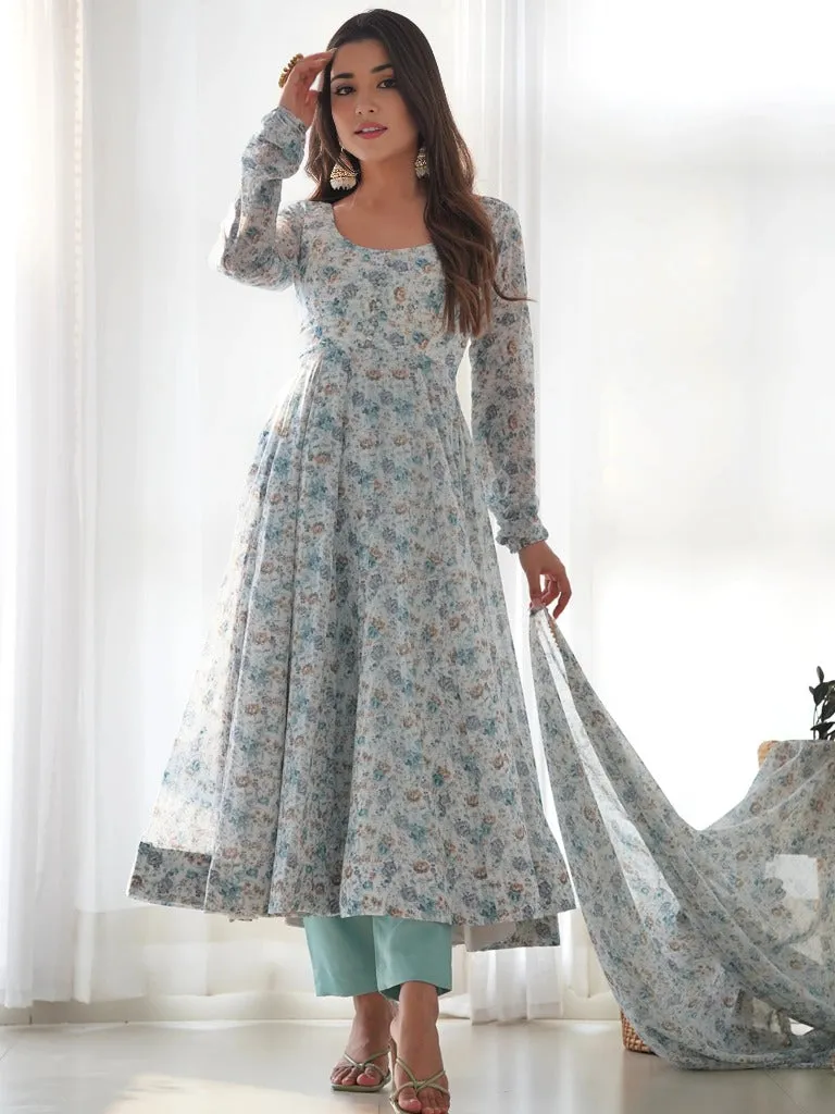 Blue Blossom Organza Gown Set