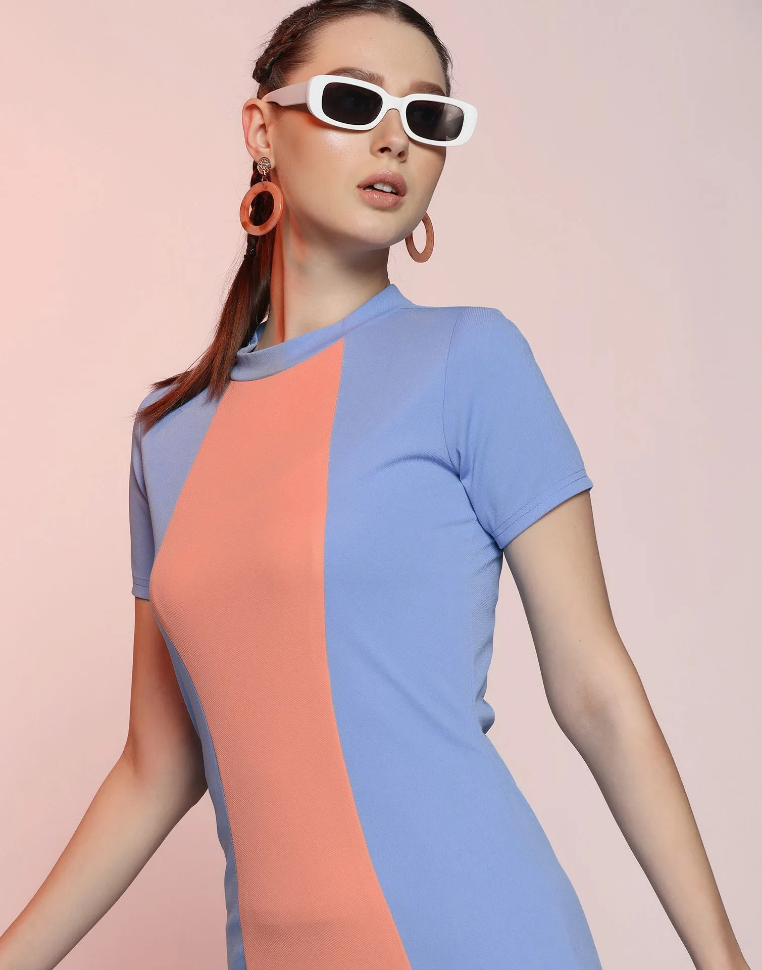 Blue Colour Block Bodycon Dress