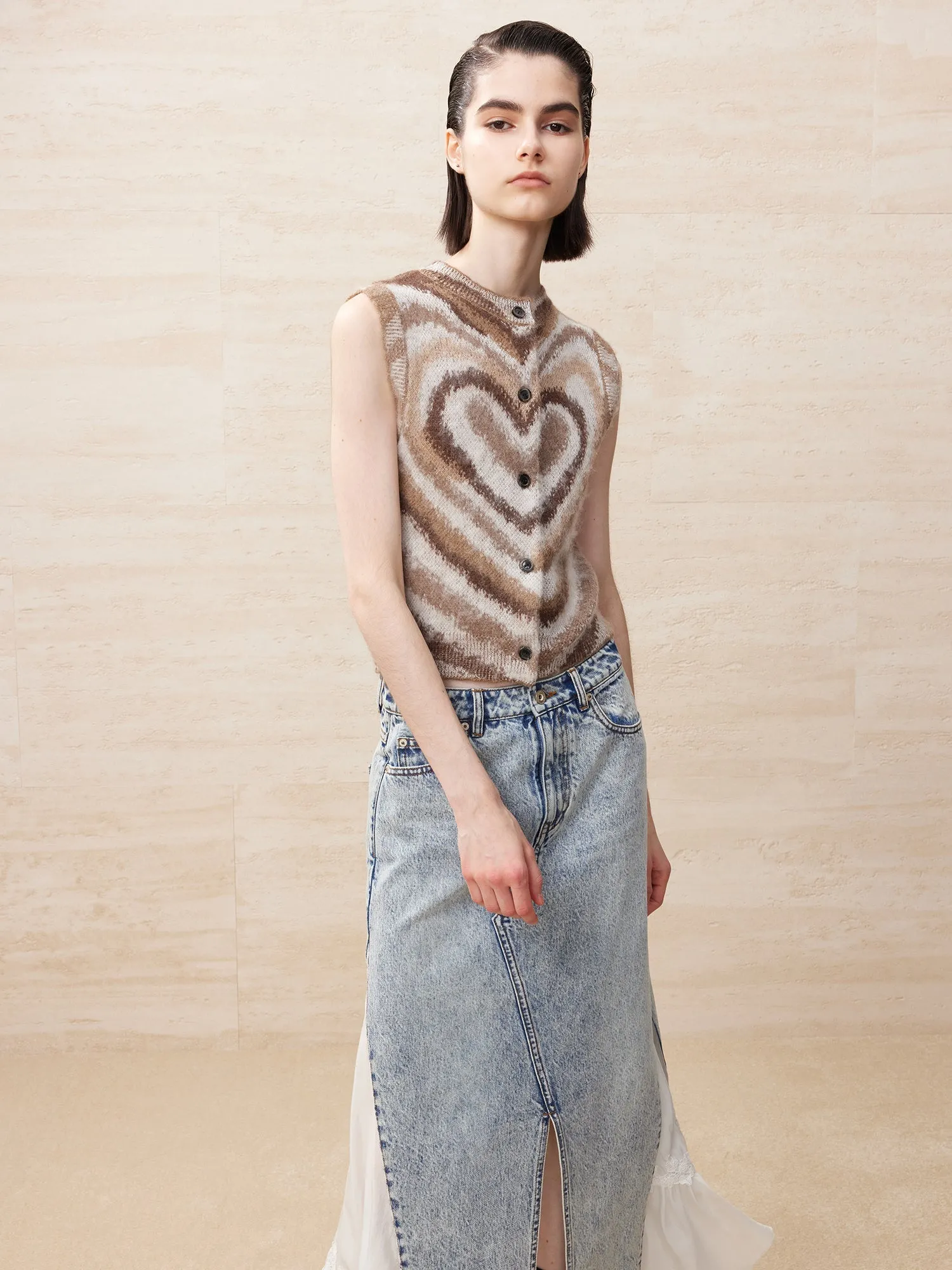 Brown heart shape knitted vest