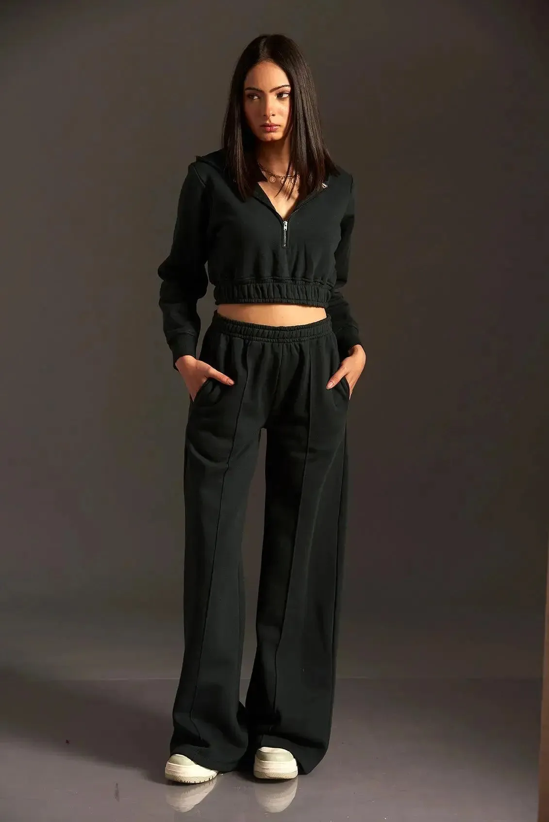 Cropped Hoodie with Flared Jogger Pants