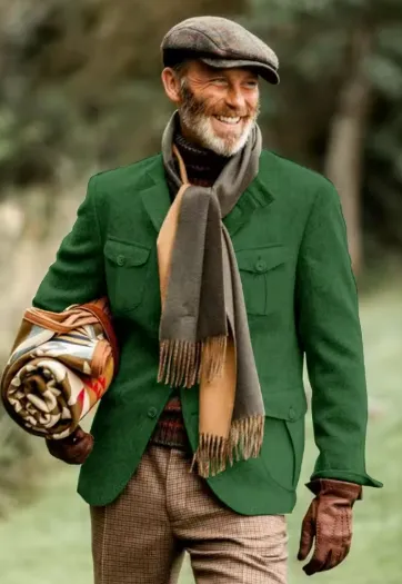 Elegant Men's Tweed Jacket with Classic Lapels