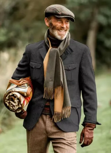 Elegant Men's Tweed Jacket with Classic Lapels