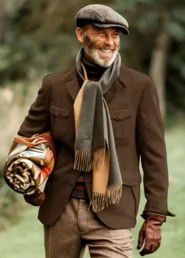 Elegant Men's Tweed Jacket with Classic Lapels