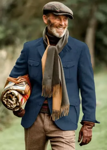 Elegant Men's Tweed Jacket with Classic Lapels