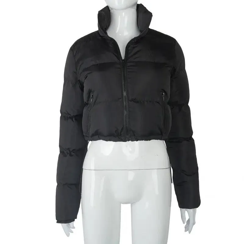 Fashion Short Winter Coat – Stand Collar Cropped Puffer Jacket
