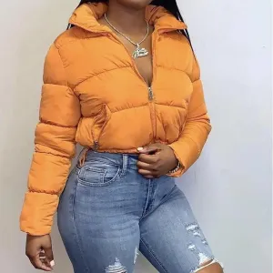 Fashion Short Winter Coat – Stand Collar Cropped Puffer Jacket