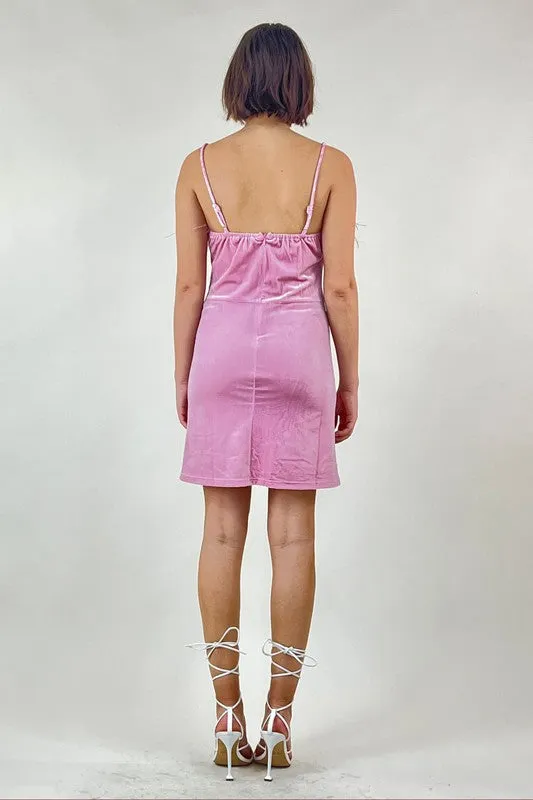FEATHER V CUT VELVET BODYCON DRESS