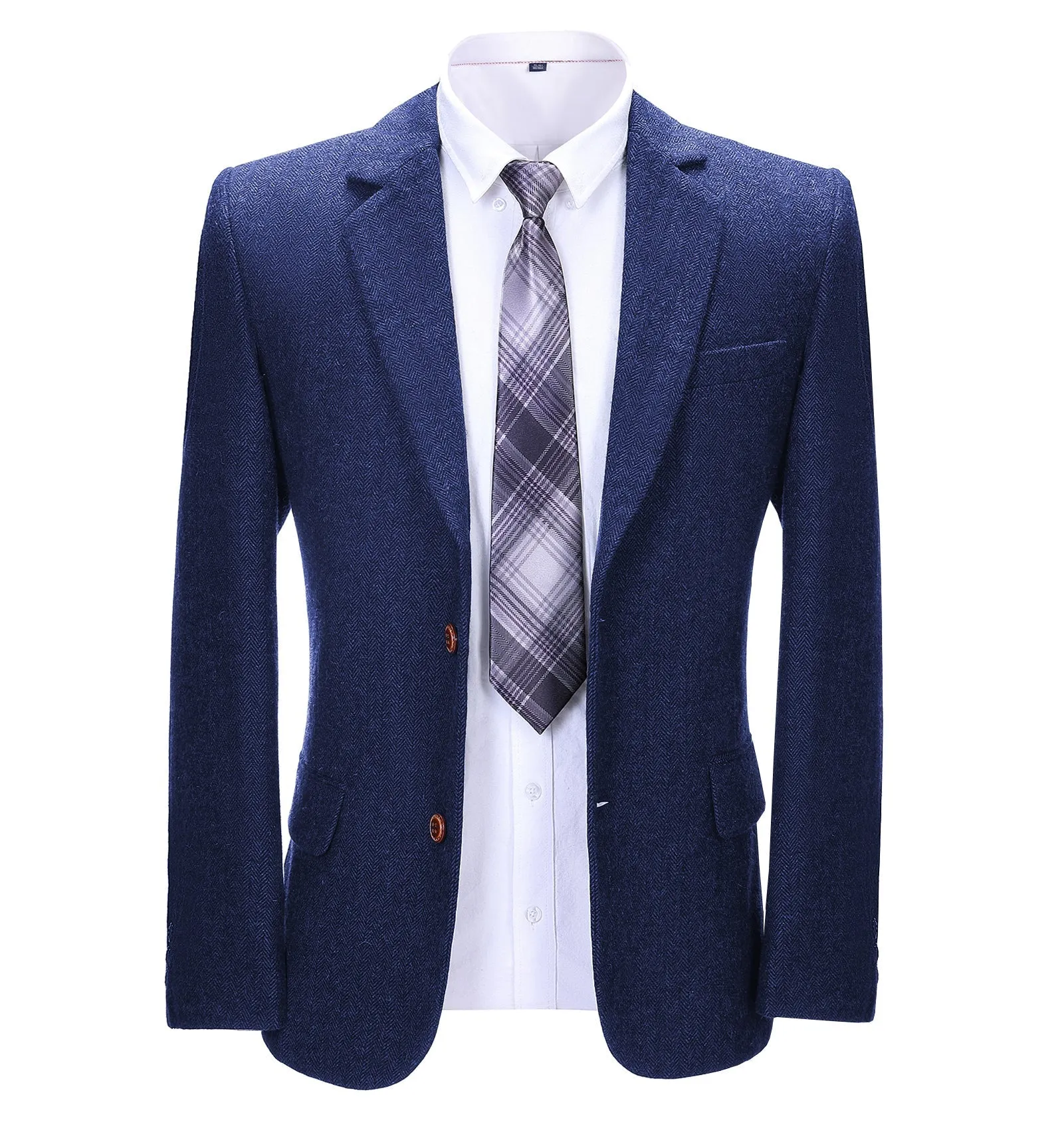 Formal Men's Business Herringbone Notch Lapel Blazer Solid Jacket