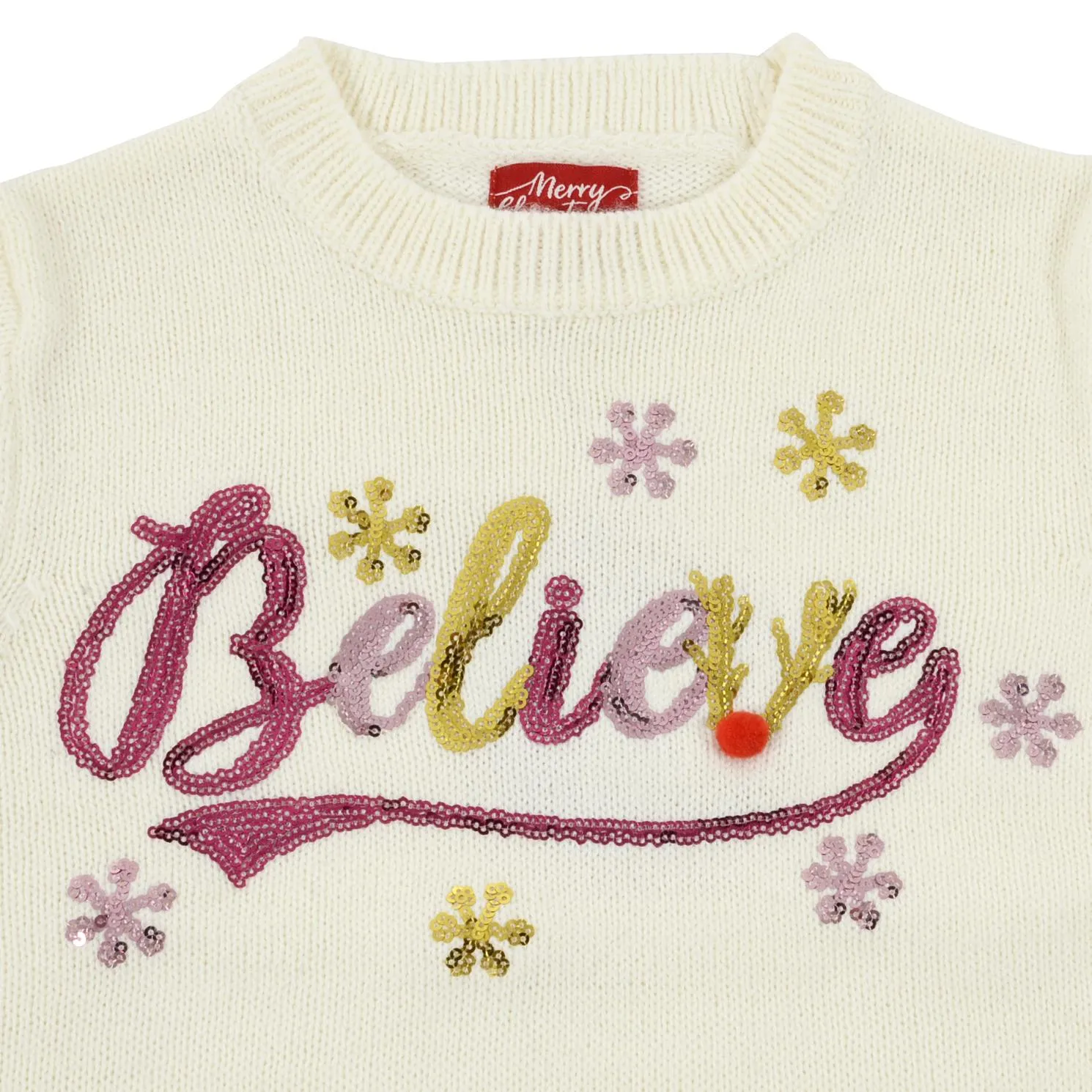 Girls Cream Believe in Santa Christmas Novelty Jumper