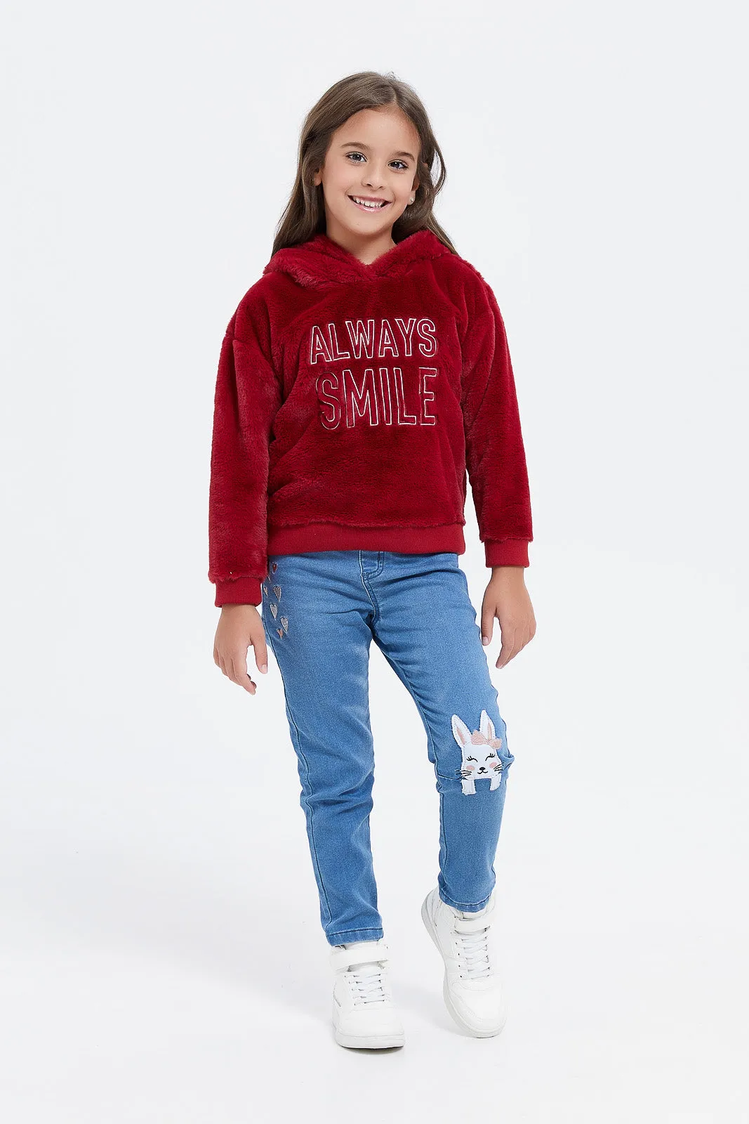 Girls Navy Bunny Embroidered Jeggings