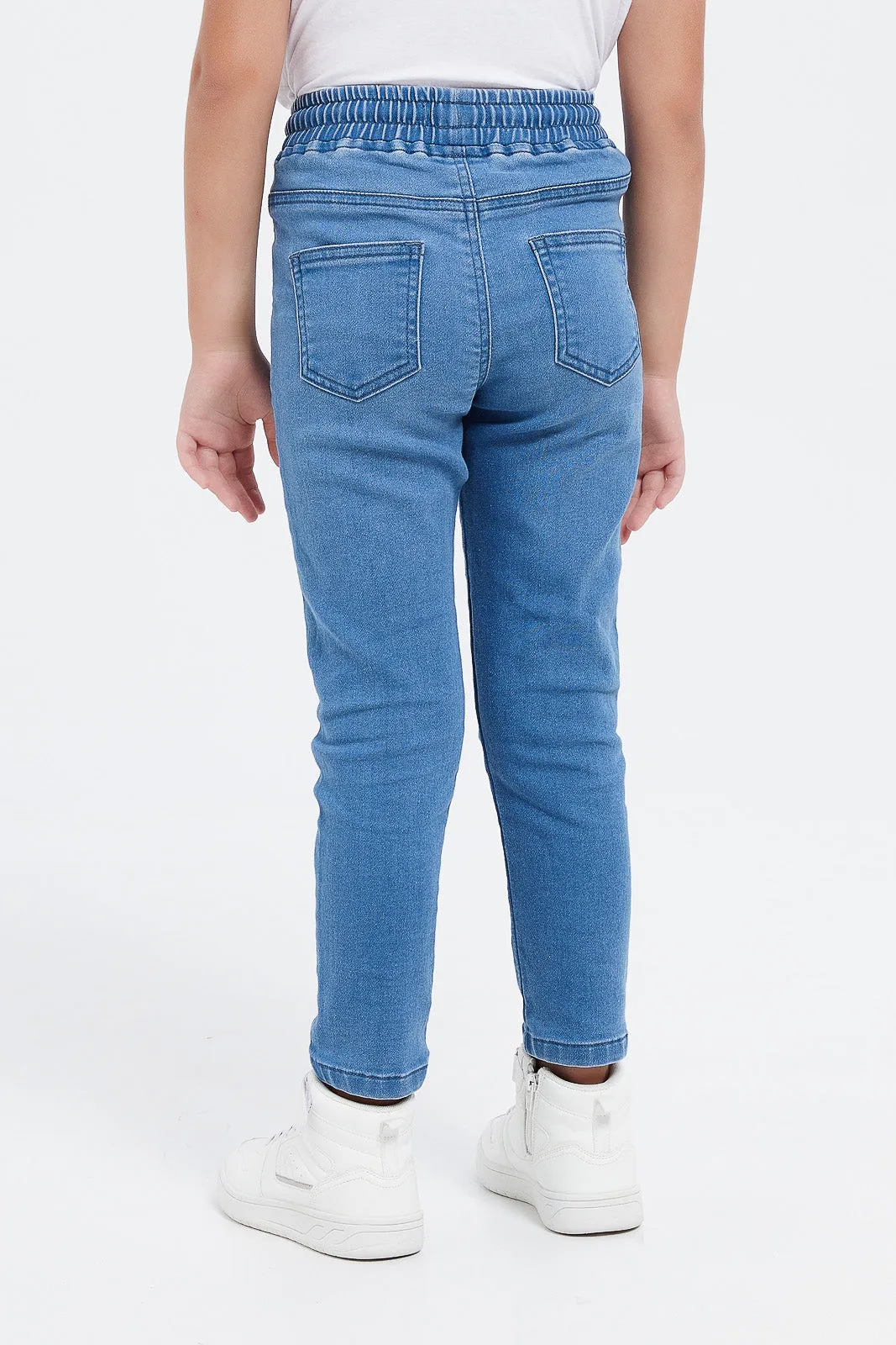Girls Navy Bunny Embroidered Jeggings
