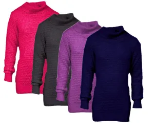 Girls Roll Neck Ribbed Cable Knitted Long Sleeve Warm Thick Sweater Jumper