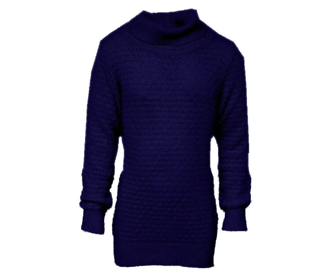 Girls Roll Neck Ribbed Cable Knitted Long Sleeve Warm Thick Sweater Jumper
