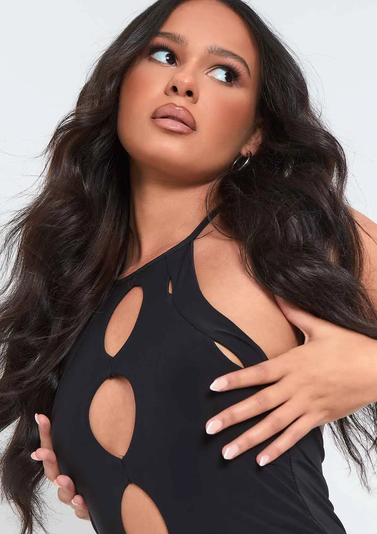 Giselle Black Cut Out Halter Neck Double Layered Mini Dress