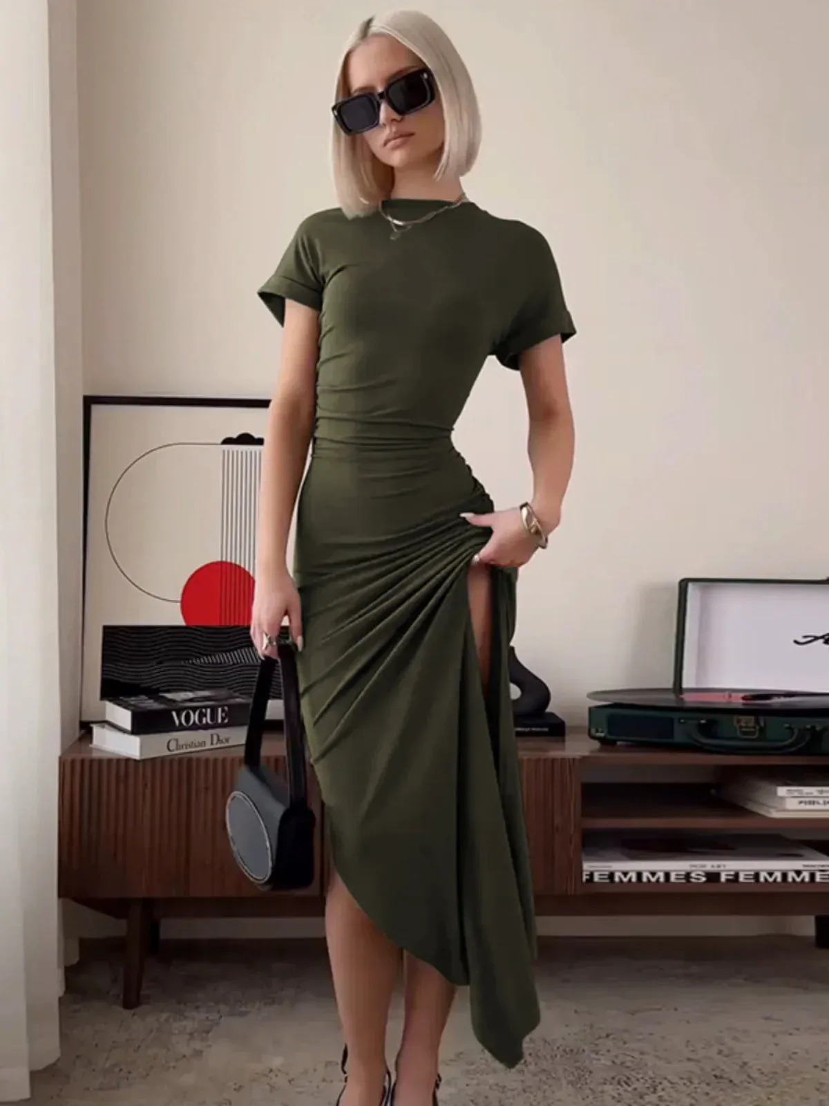 Kynlee Pleated Slit Bodycon Dress