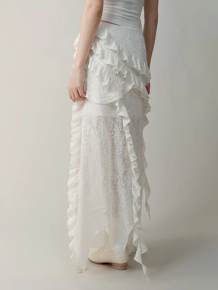 Layered Jacquard Transparent Ear Edge Irregular Skirt