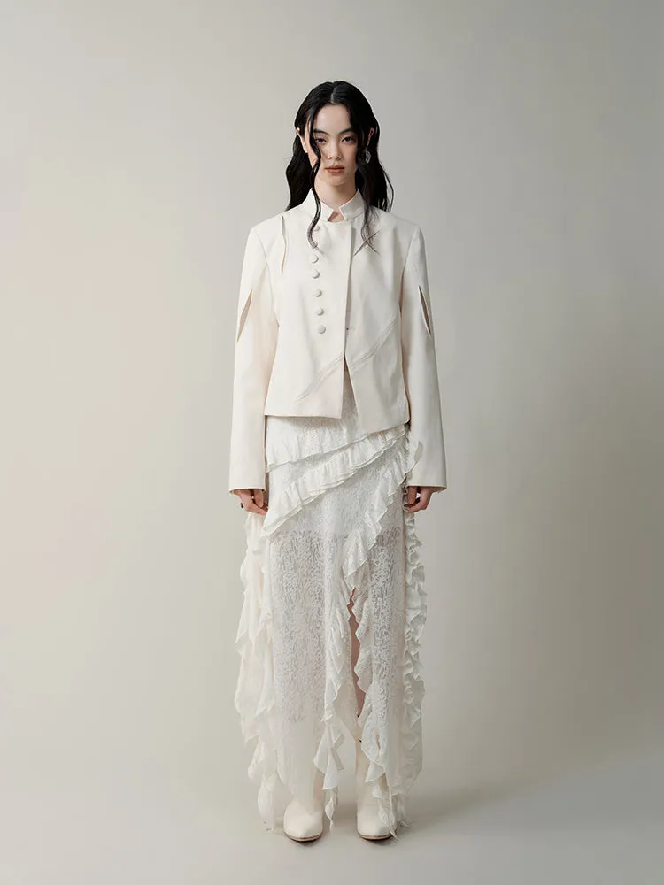Layered Jacquard Transparent Ear Edge Irregular Skirt