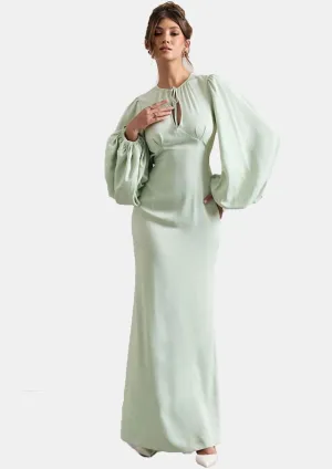 Light Green Full Sleeve Maxi Crepe Dress