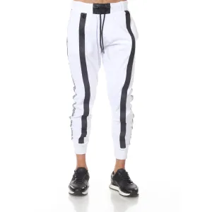 Marko White Fashion Jogger Black Zipper Going Down Front Leg
