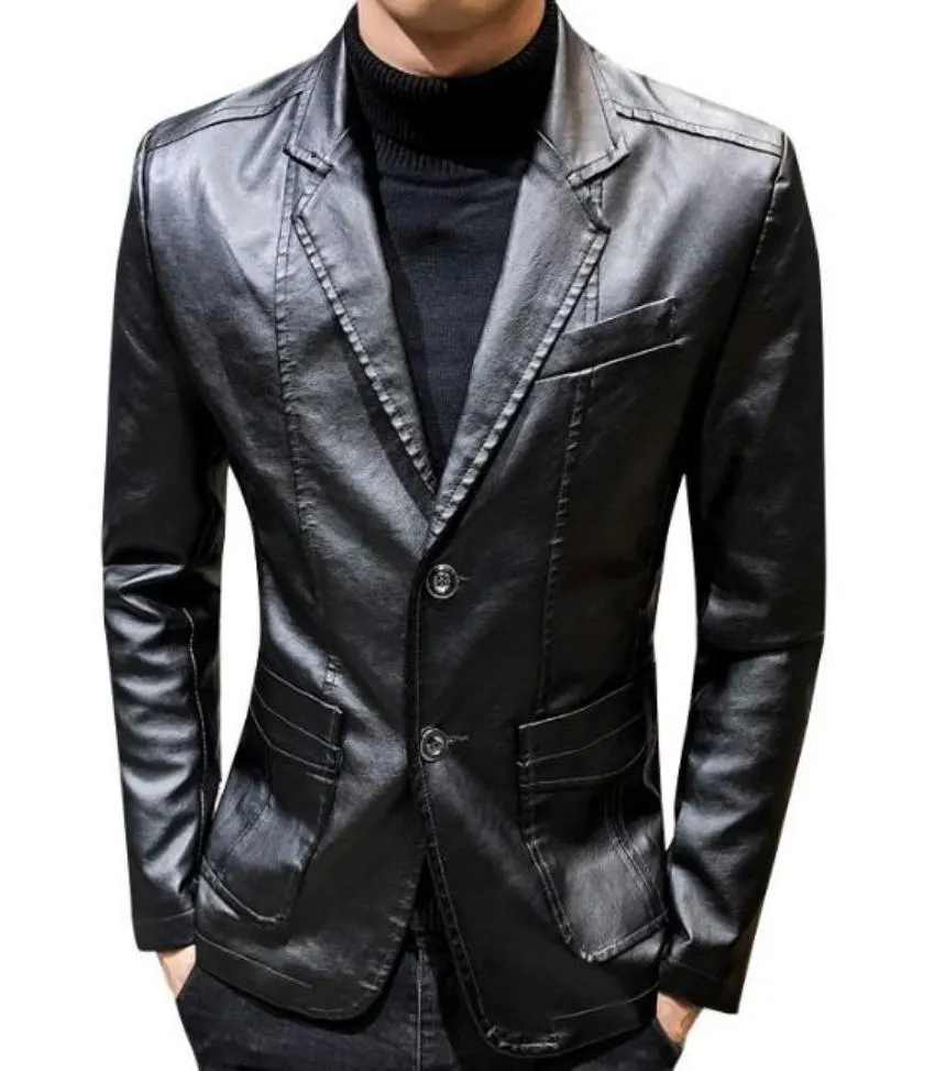 Mens Faux Leather Two Button Blazer