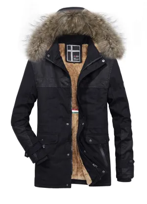 Men's Winter Warm Multi-Pocket Cotton-Padded Parka With Fleece Lining