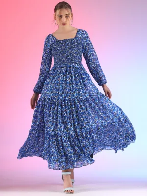 Midnight Mirage Bishop Sleeve Georgette Maxi Dress