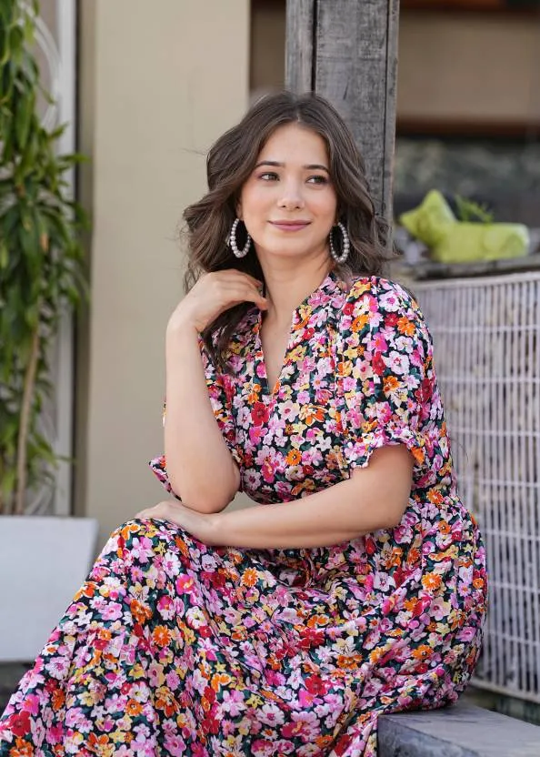 Multicolor Crepe Maxi Dress