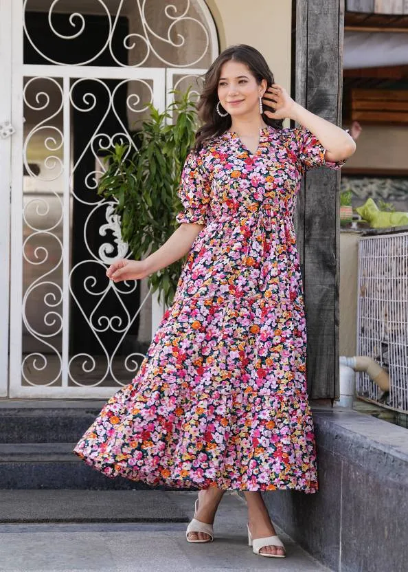 Multicolor Crepe Maxi Dress