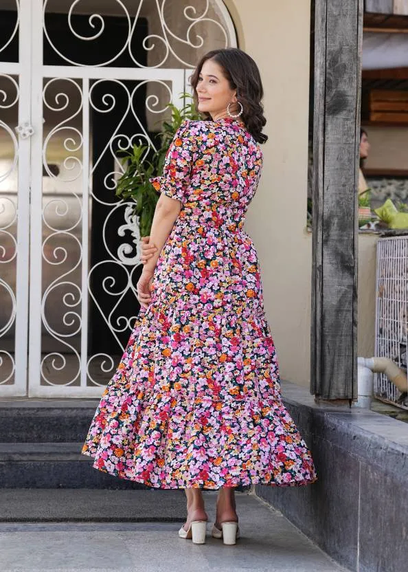Multicolor Crepe Maxi Dress