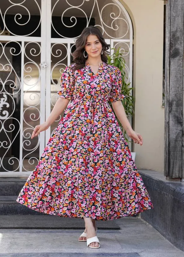 Multicolor Crepe Maxi Dress