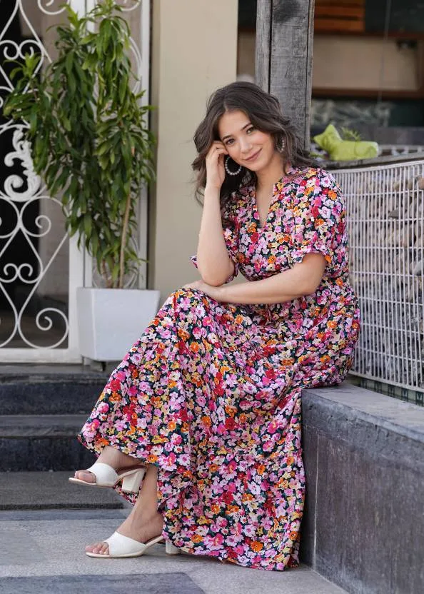 Multicolor Crepe Maxi Dress