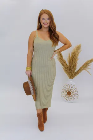 Must Be Love Slit Ribbed Dress- Olive