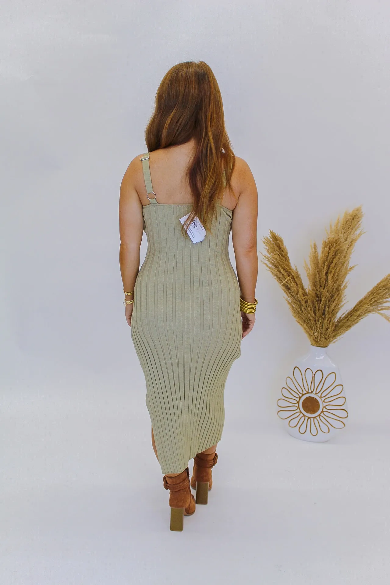 Must Be Love Slit Ribbed Dress- Olive