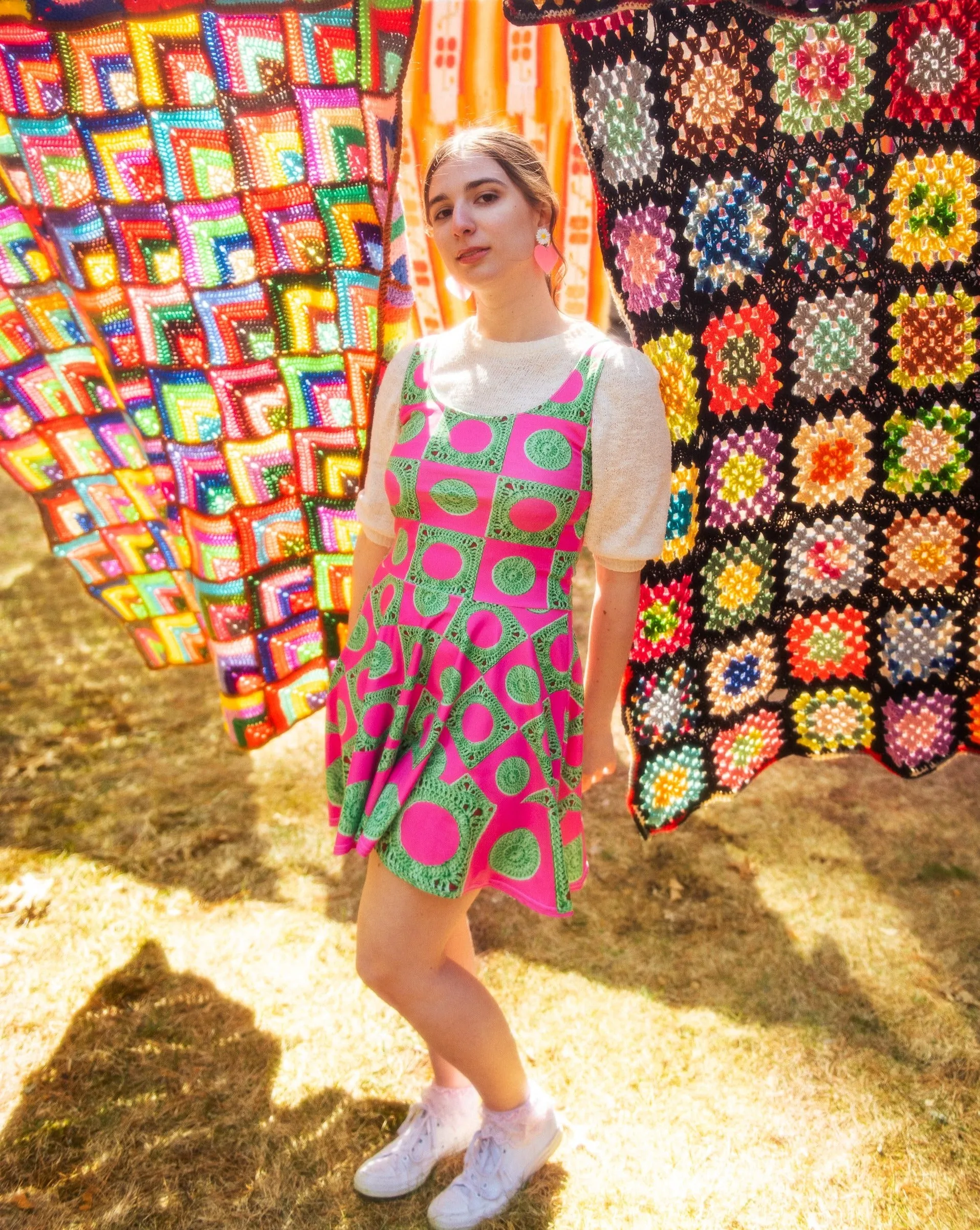'Negative Space' Crochet Print Skater Dress