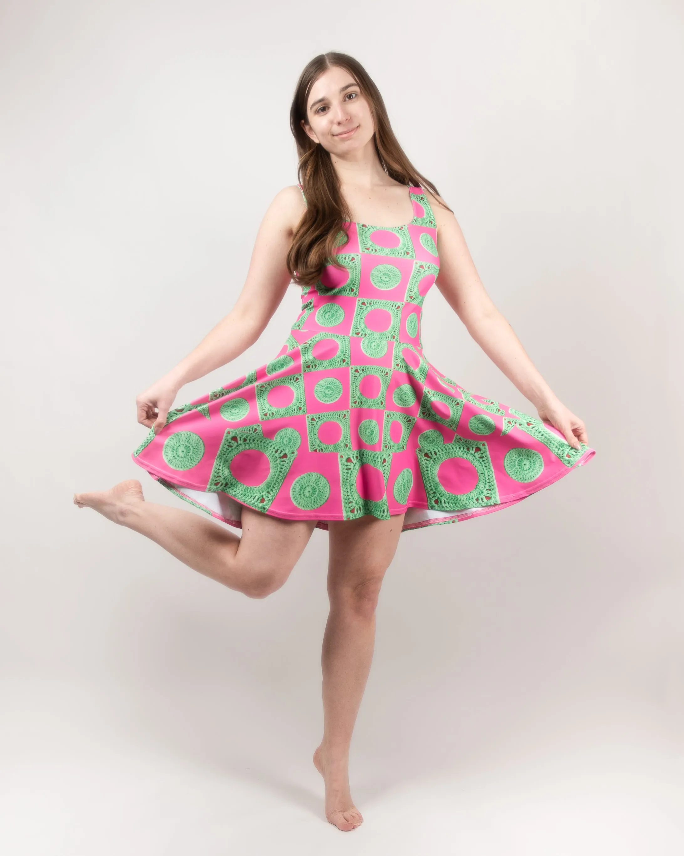 'Negative Space' Crochet Print Skater Dress