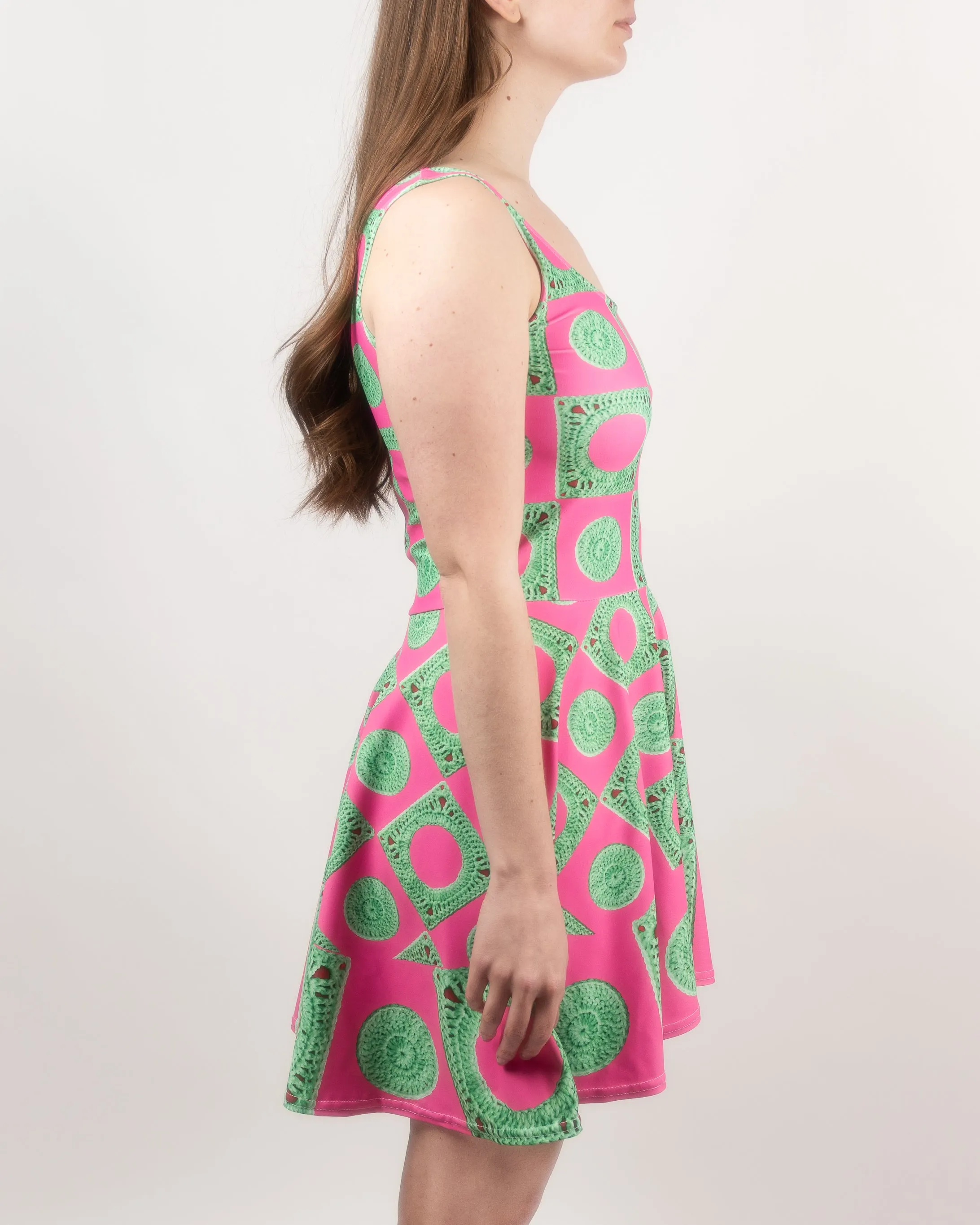 'Negative Space' Crochet Print Skater Dress