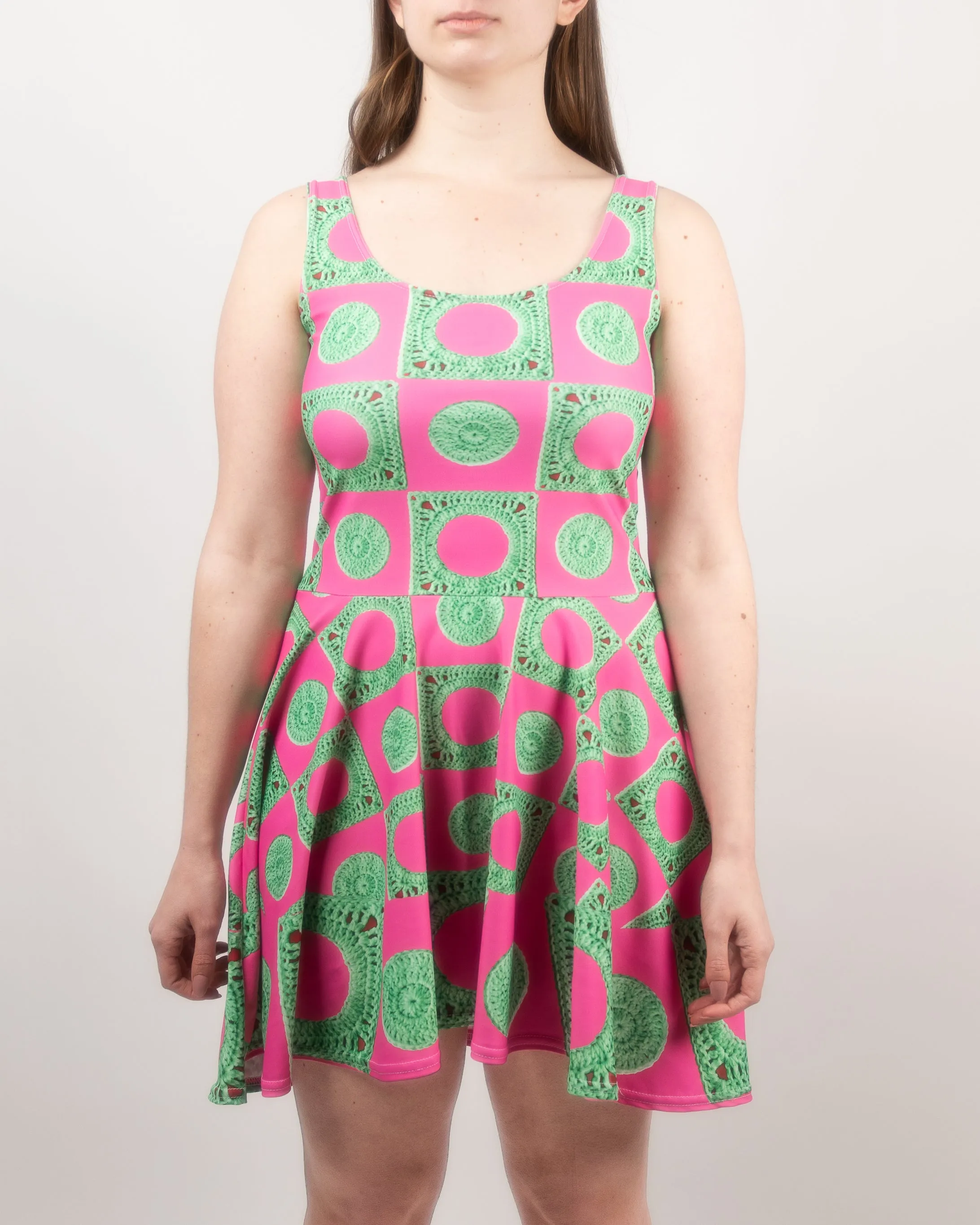 'Negative Space' Crochet Print Skater Dress