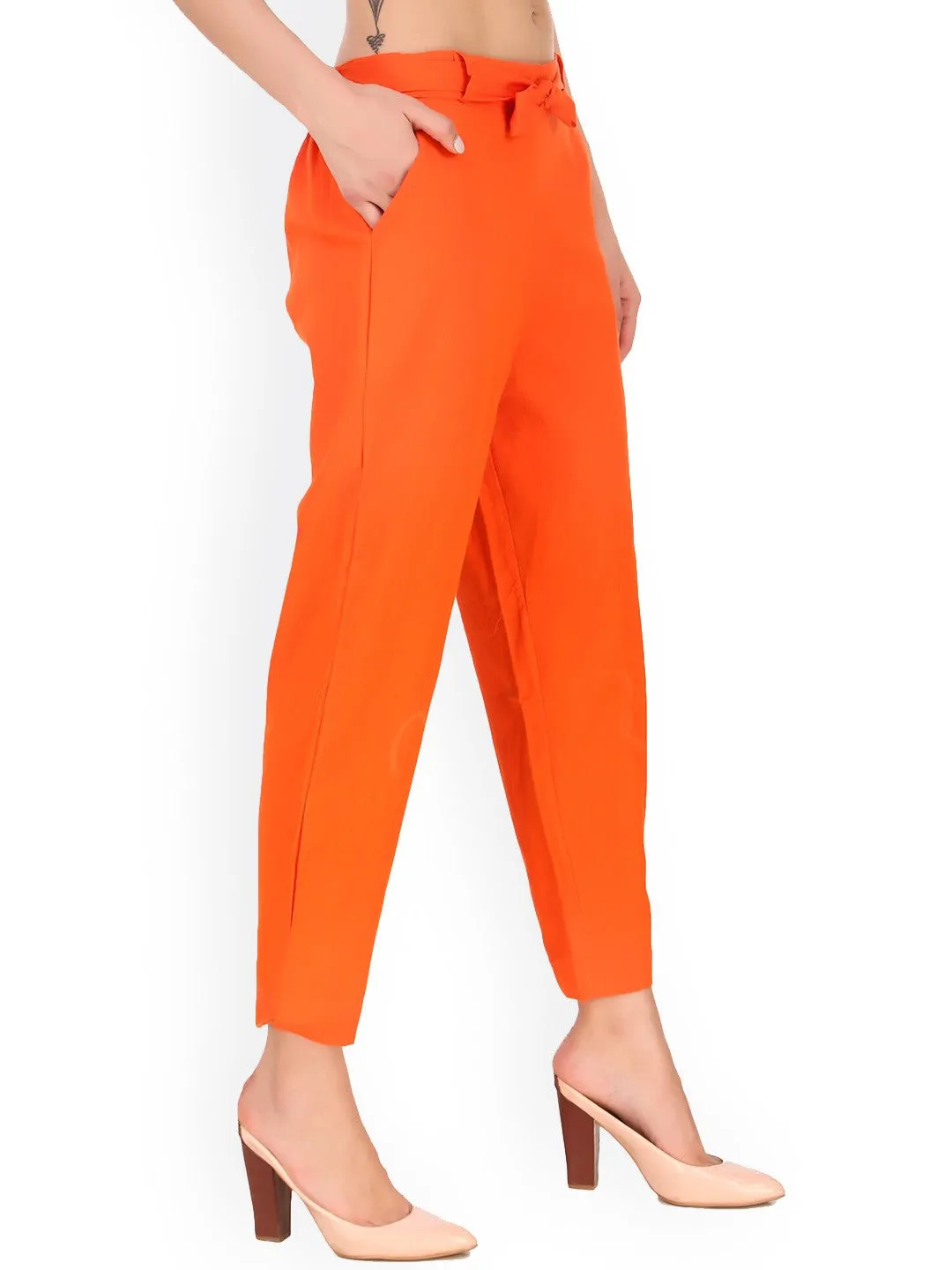 Orange High-Rise Regular Fit Pants