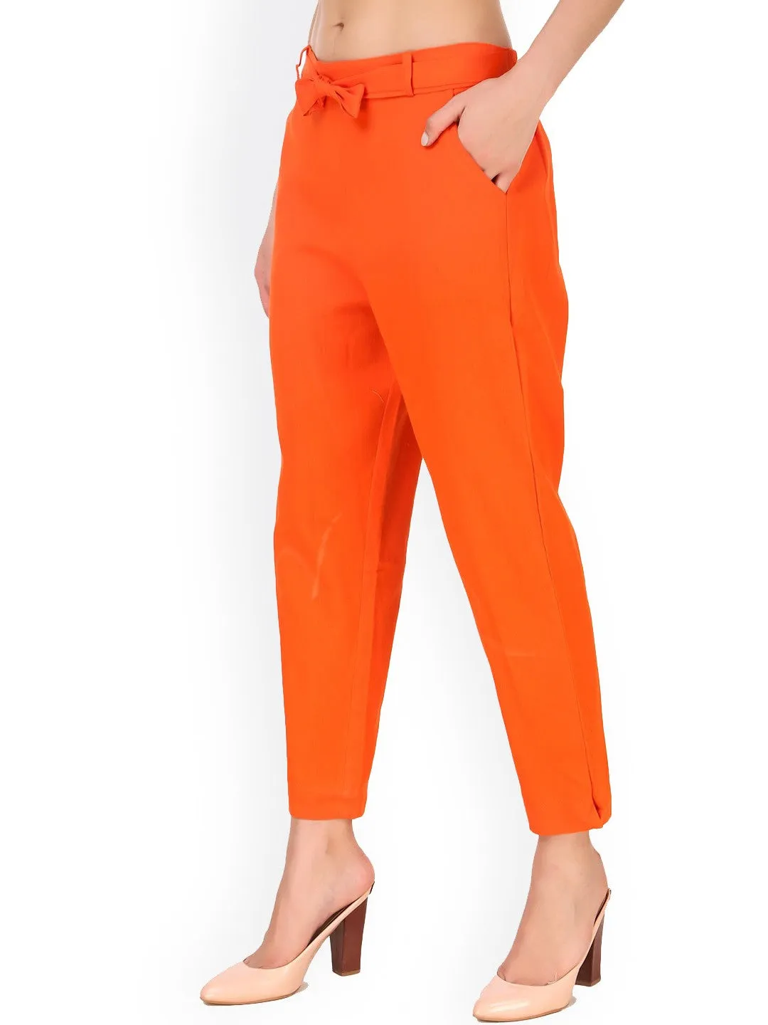 Orange High-Rise Regular Fit Pants