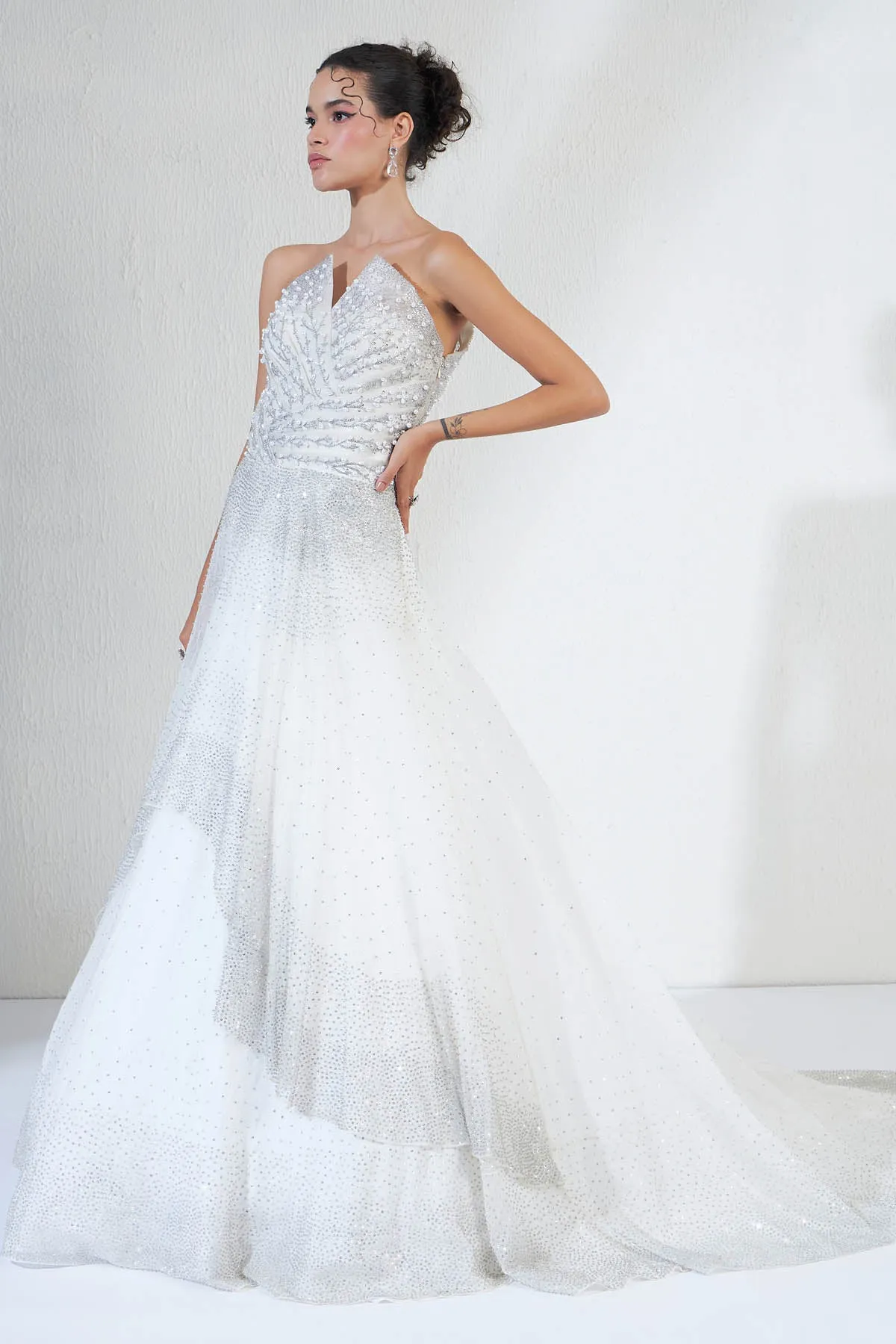 Rhinestones Layered Corset Gown