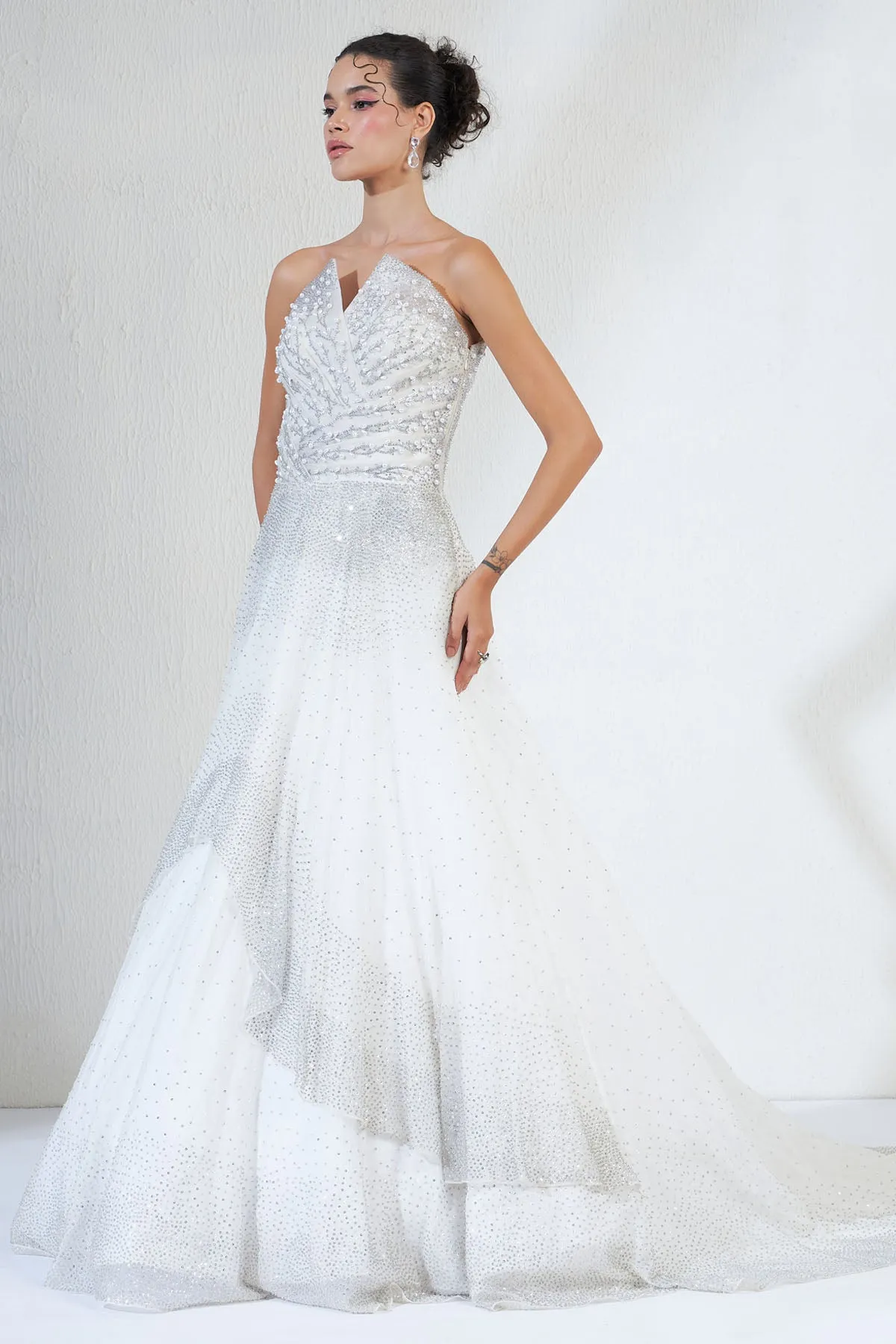 Rhinestones Layered Corset Gown