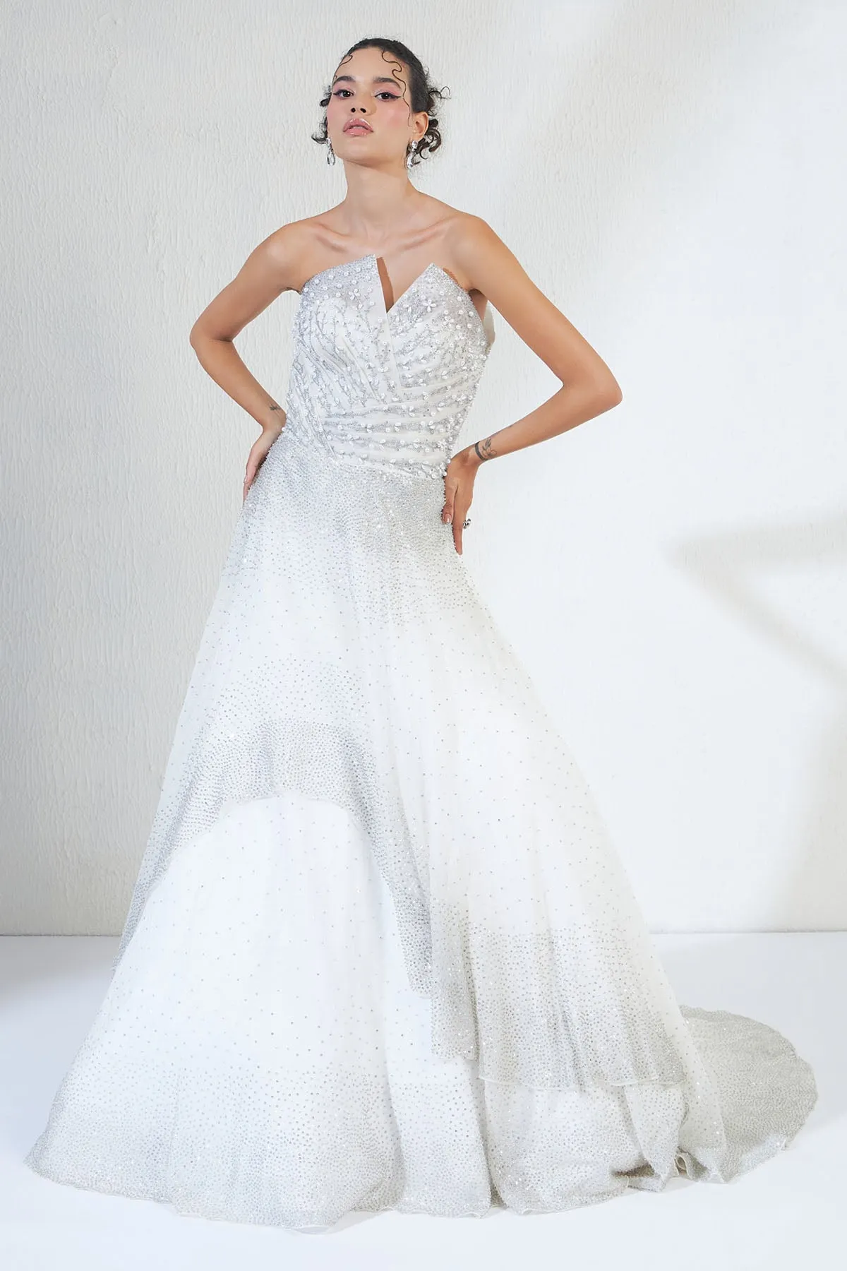 Rhinestones Layered Corset Gown